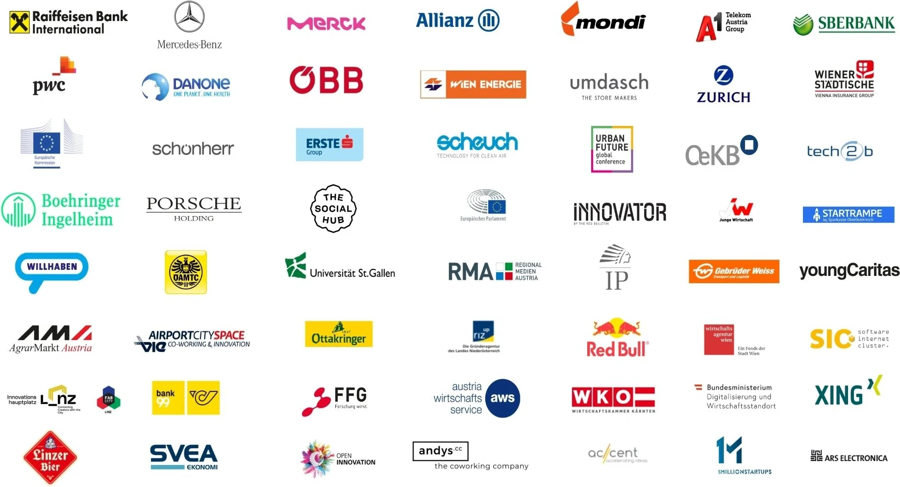Kunden & Partner der Fuckup Nights: u.a. Raiffeisen Bank International, Mercedes-Benz, Allianz, Erste Group, ÖBB, PwC, Boehringer Ingelheim, Red Bull, WKO und viele mehr